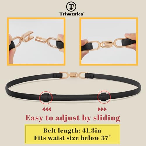 Women Skinny Leather Belts 3 Pack Ladies Adjustable Thin Waist Belts with Gold Buckle for Dresses 6