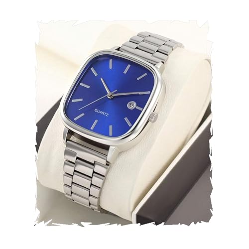 Image of Minimalist Men's Square Dial Watch with Date | Comfortable Stainless Steel Quartz Analog Wristwatch | Casual & Formal Timepiece