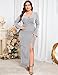 ZOMVA Plus Size Maxi Sparkly Dress High Slit Formal Evening Gown Cocktail Prom Glitter V-Neck Wrap Bell Sleeves, Silver, 3X