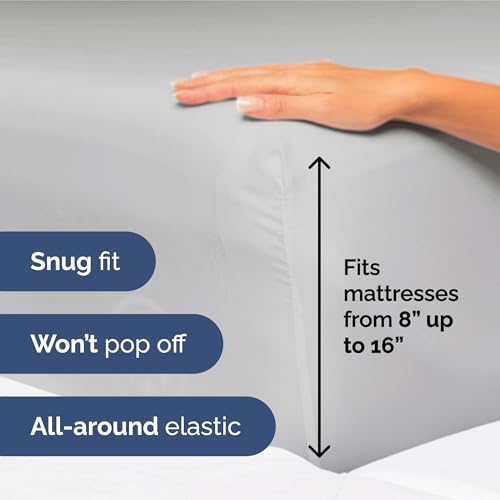 Image of King Size 4 Piece Sheet Set - Ultra Soft & Cooling Bed Sheets - Soft Grey | Fits 8 Inch to 16 inch Mattress, Wrinkle Free & Fade Resistant with Deep Pockets, Breathable, Comfy Hotel Luxury Bedding