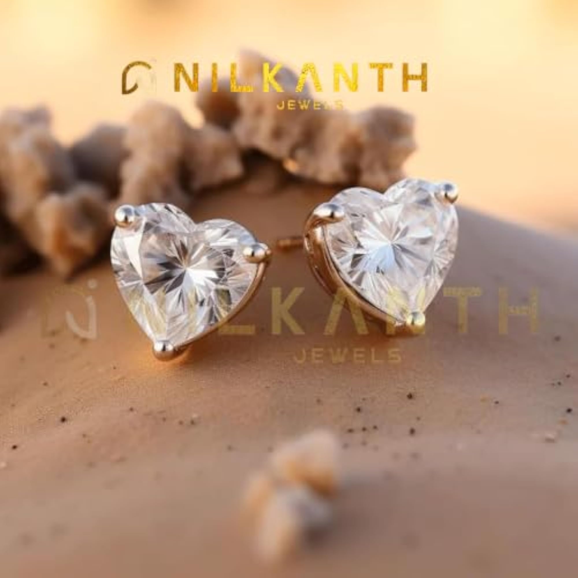 18Kt Gold Plated 925 Sterling Silver Heart Solitaire Stud Earrings