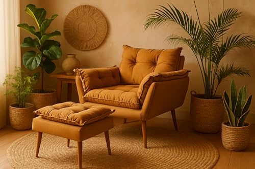 Poltrona Decorativa com Puff, Estilo Moderno, Conjunto de Cadeira...