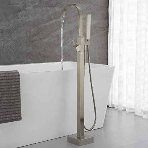 Artiqua Freestanding Bathtub Faucet Tub Filler Brushed Nickel Waterfall Floor Mount Faucets Single Handle With Hand Shower #TOP2