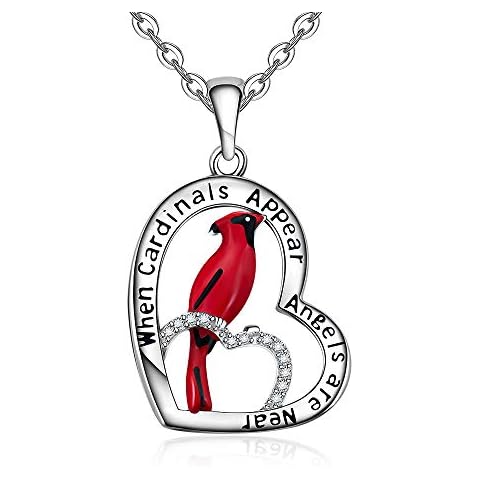 Red Cardinal Pendant Necklace Bracelet Set Sterling Silver Inspirational Memorial Jewelry Sympathy Memorial Ornaments Paradise Gifts for Loss of Loved One Cover