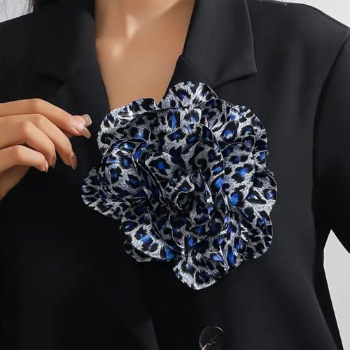 Image of Satin Fabric Rose Flower Brooches Dainty Leopard print Dyed Large Brooches Pins for Women Elegant Rose Flower Brooches Wedding Party Dance Dress Suit Ceremony Clothes Accessories Jewelry 7.5in