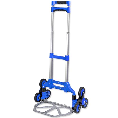 Lefeld Sackkarre Treppensteiger Treppen Transportkarre Stapelkarre | bis 70 Kg | Sackkarre klappbar | Sternradsystem Sternräder | Mit Spanngummi | Aluminium | Große Ladefläche | Variable Griffhöhe