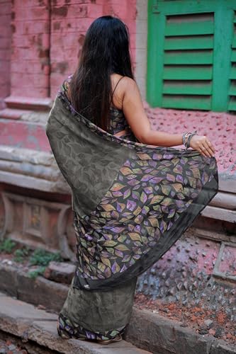 Image of MIRCHI FASHION Saree for Woman Chiffon Geometric and Leaf Printed | Lightweight Daily Regular Use Comfortable Women's Sari with Blouse Piece (Available in 15 Designs)