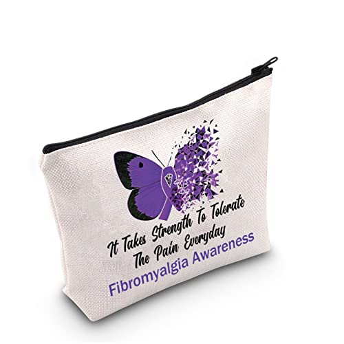 Generic Fibromyalgia Awareness Makeup Bag - Travel & Storage - Purple 'It Takes Strength' Design, The Pain Everyday