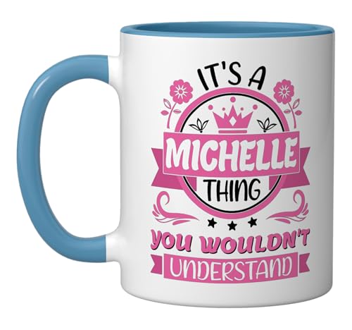 Taza de cerámica Michelle Name 11 onzas azul/blanco miniatura 1
