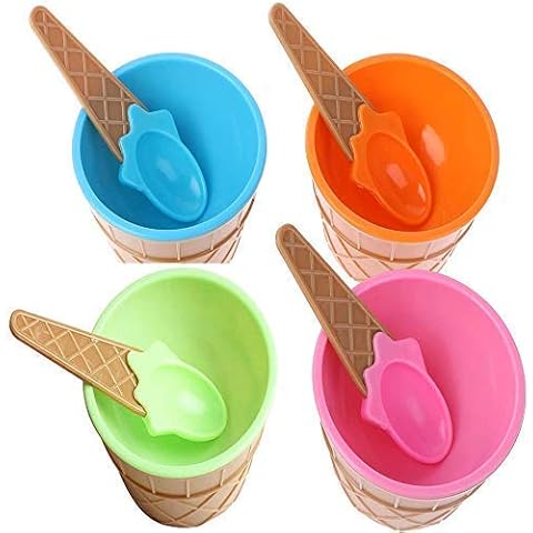 Kit De 4 Copa de helado con cuchara Bandeja de Hielo Taza Hielo Formas de helado Bol Niños De colores Cover
