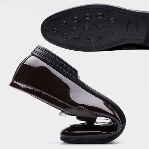 Mens Patent Leather Chunky Heel Penny Loafers Classic Smooth Pointed Toe Slip-On Low Heel Dress Tuxedo Shoes for Work Business Wedding Formal Shoes4