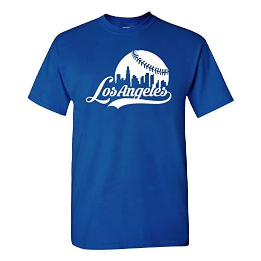 Los Angeles City Baseball Skyline Men's Fan T-Shirt (Royal T-Shirt, L)