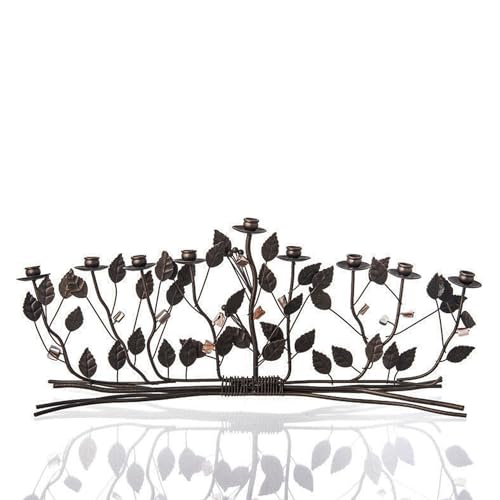 Metal Bronze Brambles Hanukkah Menorah with Flowers and Leaves - Beautiful Wire Menorah for Chanukah, Jewish Gift for Bar Mitzvah, Bat Mitzvah, or Jewish Wedding - 16.5