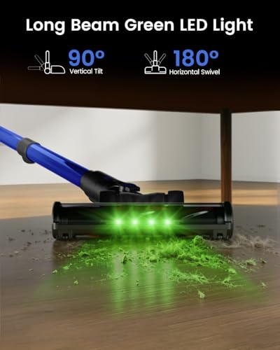 Image of Cordless Stick Vacuum Cleaner, 650W 55KPA Up to 70Min Runtime, Green Light Anti-Tangle Brush, 7-Stage HEPA Filtration, Lightweight for Pet Hair Carpet Hard Floors (Blue)