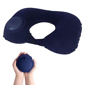 Palay Inflatable Travel Pillow, Compact Portable Head And Neck Support Pillows In Flight, Self Pump Up, Adjustable U Shaped Ultralight Neck Support Pillow - Foam, Blue - image, photos