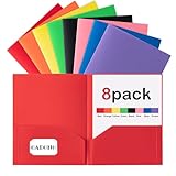 CADONO Plastic Folders with Pockets (8 Pack,Assorted Colors), Durable Heavy Duty File Folders with Business Card Slot, 2-Pocket Folder for Schoolwork & Office,Back to School Supplies
