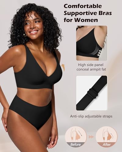 Bras for Women Deep V Seamless Wireless Support Lift No Underwire Plunge Bralettes Full Coverage Push Up Bra4