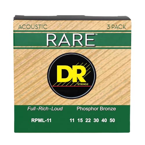 DR Rare Phosphor Bronze Akustikgitarren-Saiten 3er Pack – Custom Light 11–50 – natürlicher Klang, ausgewogen