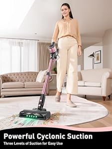 VICEASE Cordless Vacuum Cleaner, 8 in 1 Powerful Suction Lightweight Vacuum Cleaner for Home, LED Display, 3 Suction Modes, 45Mins Detachable Battery Stick Vacuum for Hard Floor Carpet Pet Hair, Pink — photo 2 of 6