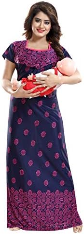 Fabme Women Satin Maxi Nursing Nighty