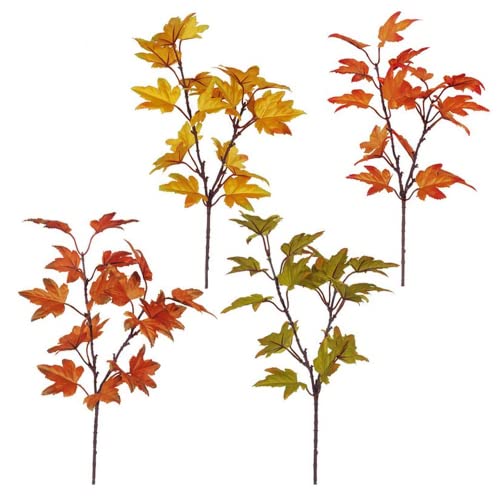 4 ramas artificiales de hojas de arce de 15 1/2 pulgadas para centro de mesa, chimenea, oficina, Halloween, decoración de otoño de Acción de Gracias Cover