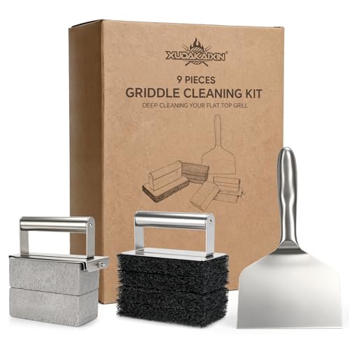 XUDAKAIXIN Premium Griddle Cleaning Kit for Blackstone Flat Top Grill Cleaning Kit with Grill Brick Scouring Pads & Scraper Easy to Remove Grease and Residue