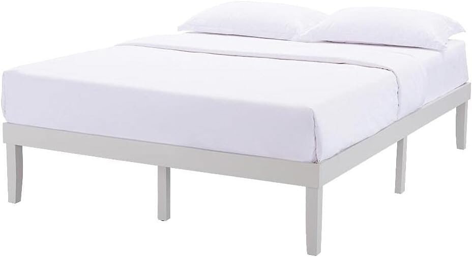Isabella 14 Inch Queen Solid Wood Platform Bed Frame Under 100 with Heavy Duty Wooden Slats Support, No Box Spring Needed by Naomi Home - Size: Full, Color: White