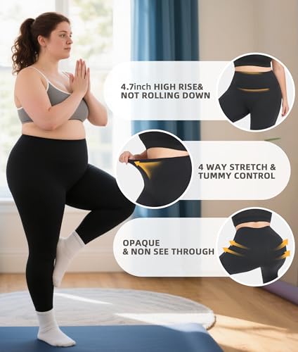 Image of NEW YOUNG Capri Leggings with Pockets for Women High Waisted Workout Leggings Tummy Control Yoga Pants