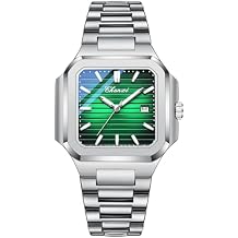 BESTKANG Mens Classic Square Watch - Silver Stainless Steel Analog Quartz Dress Watch with Luminous Hands, Date Calendar, 30M Water Resistant for Business Casual