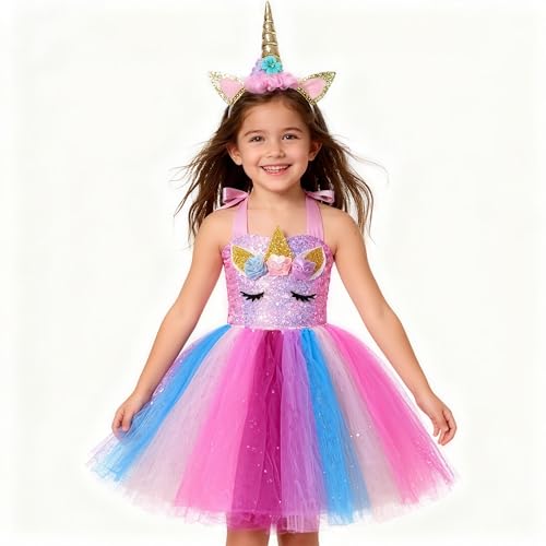 Disfraz de unicornio rosa con luces para niñas 3-4 años miniatura 5
