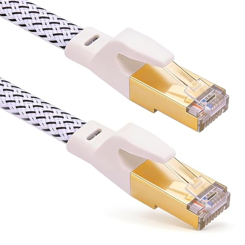 ULTRICS Cat 8 - Cable Ethernet (20 m, 40 Gbps 2000 MHz, cable de red RJ45, Cat8, nailon trenzado plano, cable LAN, superfluo, cables Ethernet para router, switch, módem, Laptop, PS5/PS4, TV, Xbox