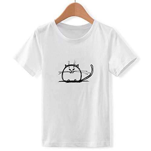 T-Shirt Chat Sourire Multicolore XX-Grand à Col Blanc Confortable pour Garçon