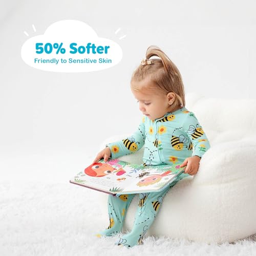 Image of Baby One-Piece Footies Long Sleeve Rompers 2-Way Zipper, Viscose from Bamboo Baby Bodysuit Clothes for Boys Girls