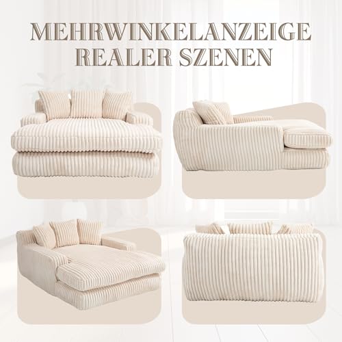 ZYLOYAL10 Cord-Schlafsofa Cloud Couch mit 3 weichen Kissen, bequemes Einzelsitz-Bodensofa für Wohnzimmer Wohnung Büro (Beige)