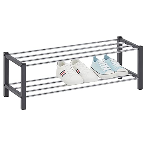 IDIMEX Étagère à Chaussures Dublin Rangement Porte-Chaussures avec 2 Niveaux pour 8 Paires en métal chromé et laqué Gris
