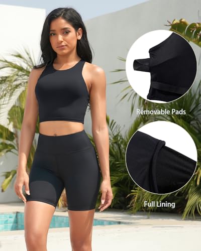 Yonique Women High Waisted Bikini Two Piece Swimsuit Crop Bathing Suits Sporty Swimwear Bikini Set2