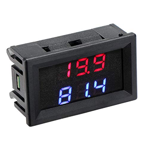 Battery Voltage Meter, DROK DC 5V-80V Car Thermometer Voltmeter, 12V 24V 36V 48V 60V 72V 80V LED Auto Temperature Gauge Volt Temp Tester Fahrenheit Display Panel with 1 Meter Sensor Probe