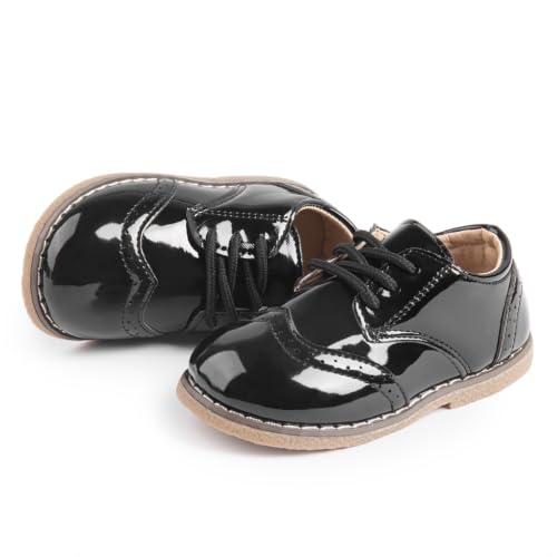 Image of KIDSUN Toddler Dress Shoes Boys Girls Lace Up Oxford Shoes School Uniform Loafer Flats Casual Wedding Party Shoes