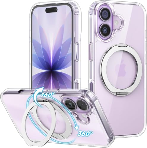 Image of EGOTUDE for iPhone 16 Case | Clear Hard Back Cover with 360 Magnetic Rotate Stand