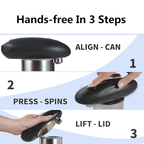 AidFree Automatic Electric Can Opener for Seniors for Kitchen:Anyone can Hands Free,One Touch Opener,Durable Blades,Rechargeable, Smooth Edge, Lightweight Small Size, Black (Black)