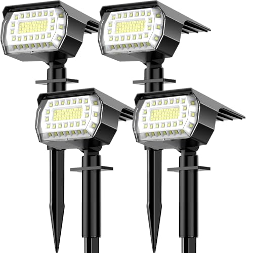LANSOW Solar Spot Lights Outdoor, [4 Pack/76 LED] 2-in-1 Solar Landscape Spotlights, 3 Modes IP65 Waterproof Dusk to Dawn Solar Powered Flood Wall Lights for Outside Yard Garden Pathway(Cool White)