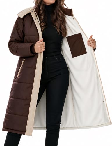 Image of Vancavoo Women's Long Winter Coat Fleece Lined Hooded Puffer Coat