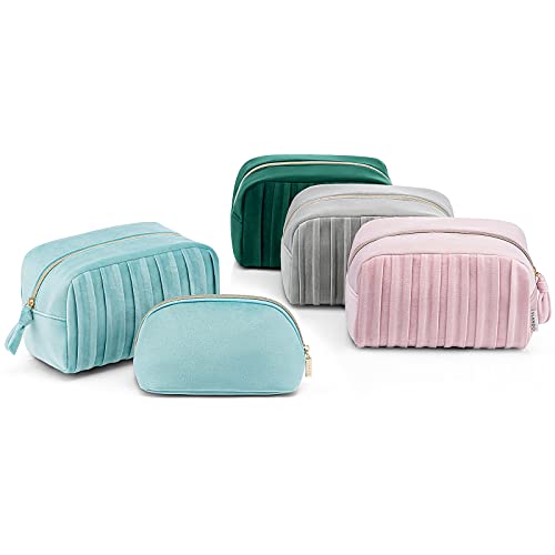 Vlando Makeup Bag,2 Pcs Cute Makeup Bag Travel Makeup,Modern Lizzy Velvet Portable Cosmetic Pound,1 Pcs Makeup Bag With Large Capacity And 1 Pcs Small Lipsticks Storage Bag Christmas Day Gift Green #TOP6