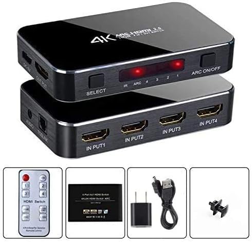 4K HDR HDMI Switch, HDMI Switcher 41, 5 in 1 Out Ports 4K 60Hz HDMI 2.0 Switcher Selector with IR Remote, High Speed,Supports Ultra HD Dolby Vision, 3.5mm Audio Support ARC Function, 3D 1080P
