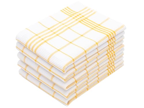 ZOLLNER 5er Set Geschirrtücher mit Waffelmuster - Baumwolle in 50x70 cm - saugstarke und langlebige Küchentücher - waschbar bis 60°C – in weiß-gelb kariert - Oeko Tex® Zertifiziert