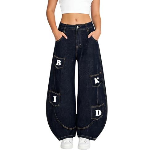 Pantalon de loisirs pour femme en denim droit au style vintage baggy