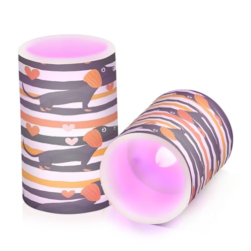 ALAZA Dachshund Dog with Hearts Flickering Flameless Candles Battery Operated with Remote Timer,Tea Light Candles LED Pillar Votive Candles set of 2 for Outdoor Indoor Decorations88
