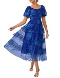 GRACE KARIN Vestido de verano de línea A para mujer, manga corta, vestido floral, invitada de boda, elegante vestido midi de noche, vestido de playa de verano, XL