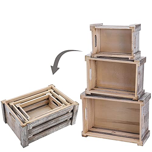 Zoofox Set Of 3 Wooden Storage Crates, Nesting Storage Container With Handles, Decorative Farmhouse Wood Basket For Home, Rustic Bathroom Decor #TOP3