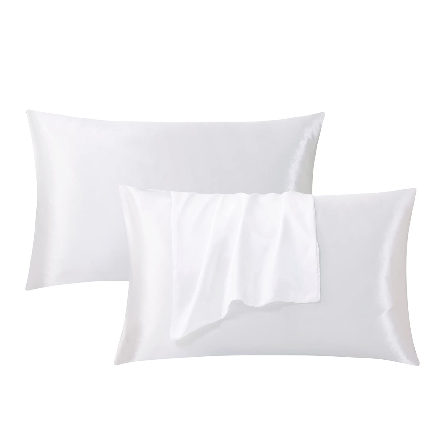 Superlake Ultrsoft Satin Pillowcase for Hair and Skin, Set of 2pc 20x30 Inches White Silk Standard Pillow Case, Envelope Closure Pillow Covers Gift for Women and Men (Queen, OFFWHITE)